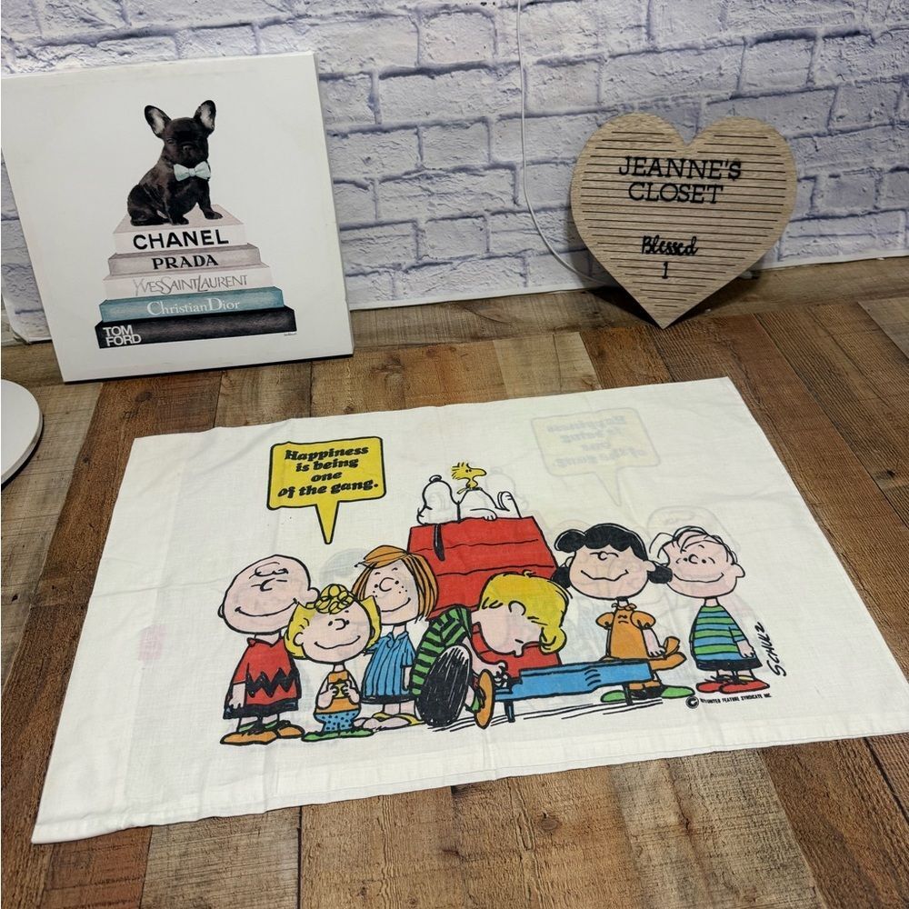 Vtg 1971 Peanuts Charlie Brown Snoopy Happiness Pillow Case Double Sided Schultz